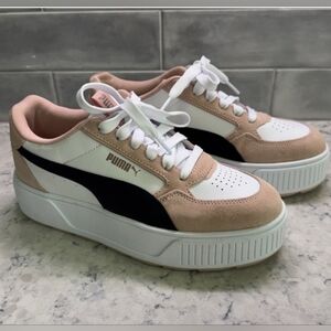 Puma Women's White, Pink, and Black Platform Sneakers Size 8